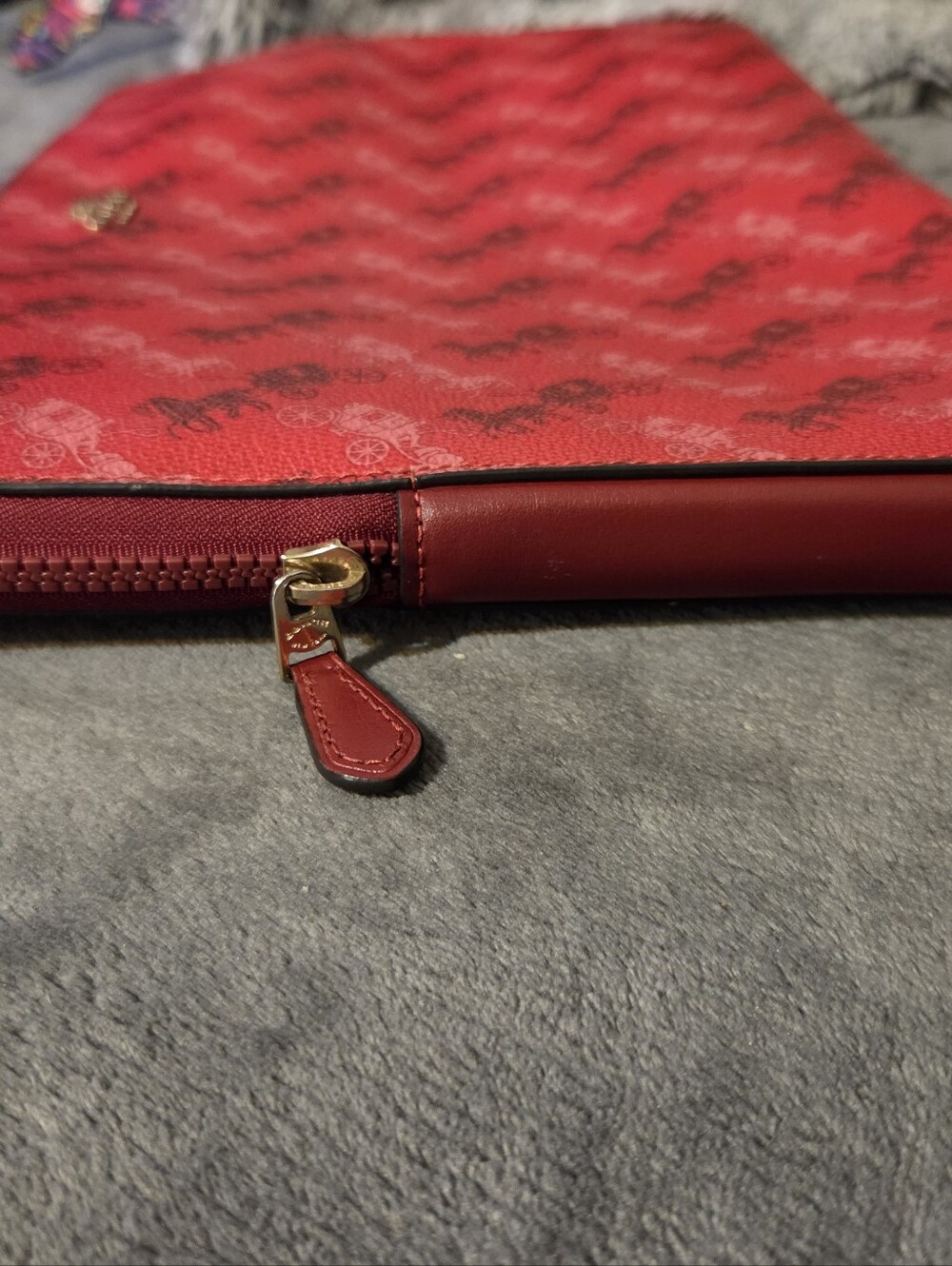 COACH Red Signature Carriage Print Laptop Bag - Picture 7 of 10